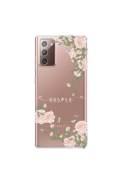 SAMSUNG - Galaxy Note20 - Soft Clear Case - Pink Rose Garden with Monogram White