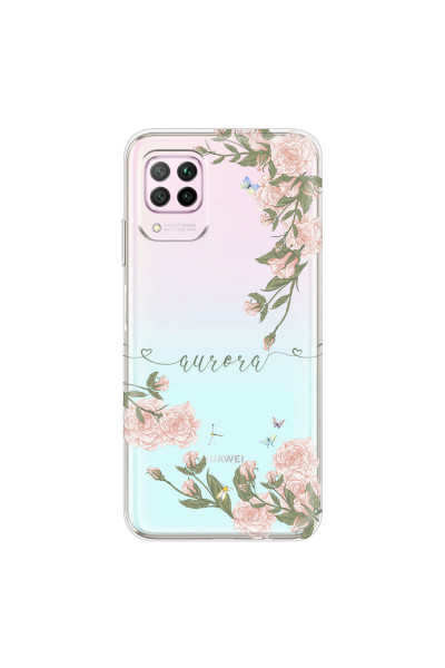 HUAWEI - P40 Lite - Soft Clear Case - Pink Rose Garden with Monogram Green