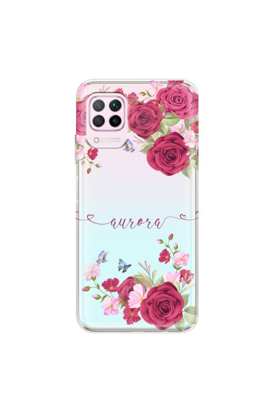 HUAWEI - P40 Lite - Soft Clear Case - Rose Garden with Monogram Red