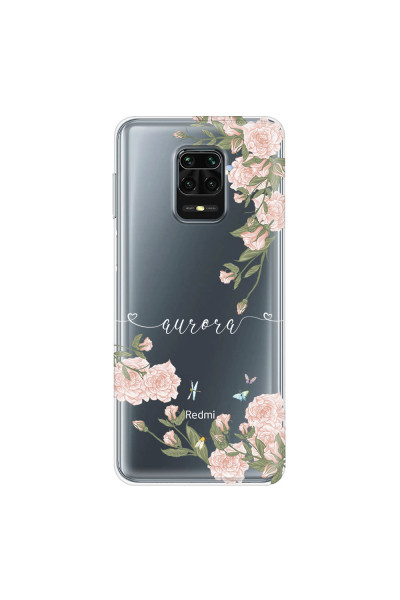 XIAOMI - Redmi Note 9 Pro / Note 9S - Soft Clear Case - Pink Rose Garden with Monogram White
