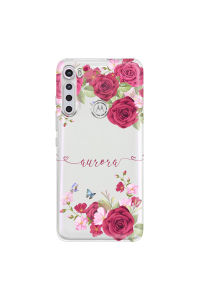 MOTOROLA by LENOVO - Moto One Fusion Plus - Soft Clear Case - Rose Garden with Monogram Red