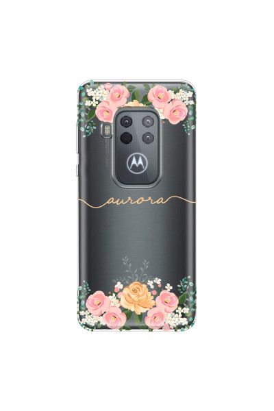 MOTOROLA by LENOVO - Moto One Zoom - Soft Clear Case - Gold Floral Handwritten