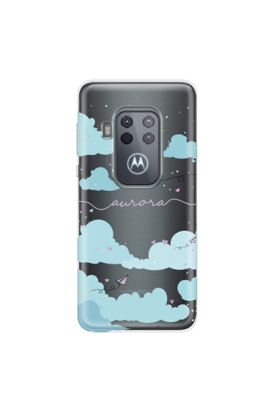 MOTOROLA by LENOVO - Moto One Zoom - Soft Clear Case - Up in the Clouds Purple