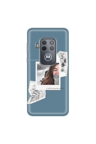 MOTOROLA by LENOVO - Moto One Zoom - Soft Clear Case - Vintage Blue Collage Phone Case
