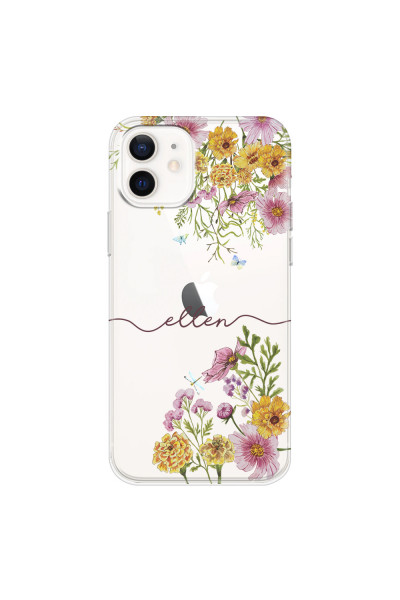 APPLE - iPhone 12 - Soft Clear Case - Meadow Garden with Monogram Red