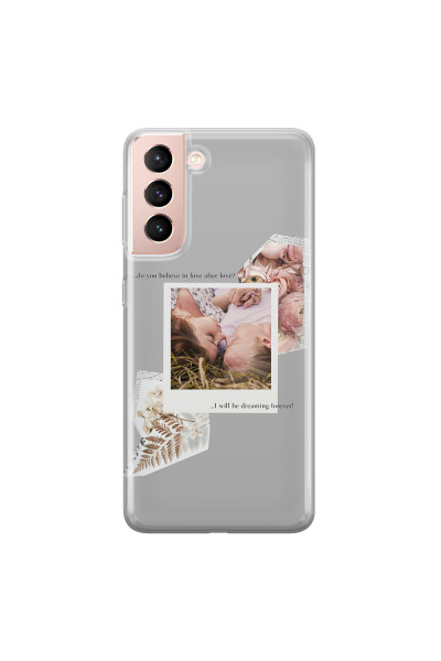 SAMSUNG - Galaxy S21 - Soft Clear Case - Vintage Grey Collage Phone Case