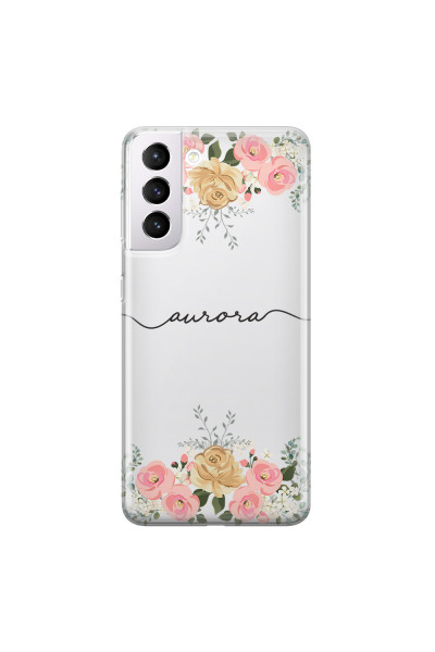 SAMSUNG - Galaxy S21 Plus - Soft Clear Case - Gold Floral Handwritten Dark