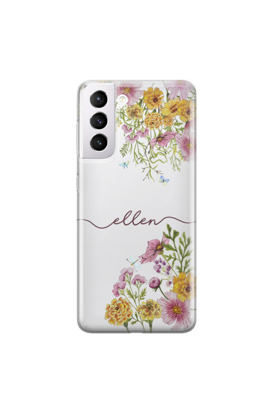 SAMSUNG - Galaxy S21 Plus - Soft Clear Case - Meadow Garden with Monogram Red
