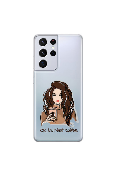 SAMSUNG - Galaxy S21 Ultra - Soft Clear Case - But First Coffee