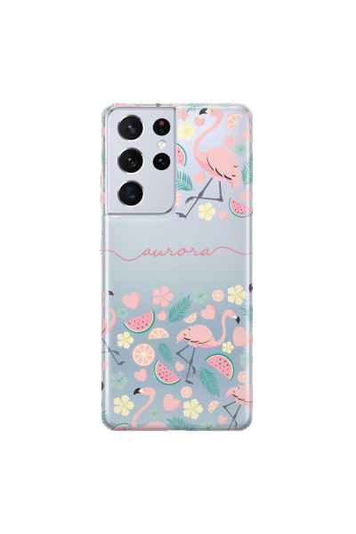 SAMSUNG - Galaxy S21 Ultra - Soft Clear Case - Clear Flamingo Handwritten