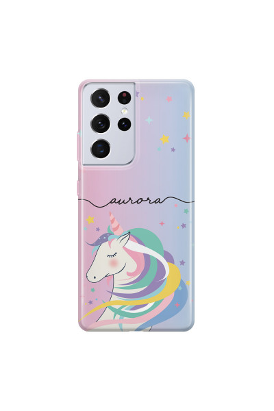 SAMSUNG - Galaxy S21 Ultra - Soft Clear Case - Pink Unicorn Handwritten