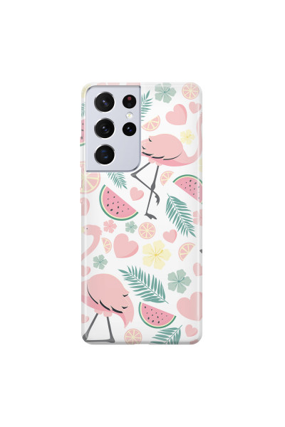 SAMSUNG - Galaxy S21 Ultra - Soft Clear Case - Tropical Flamingo III
