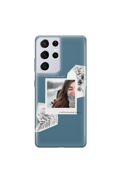 SAMSUNG - Galaxy S21 Ultra - Soft Clear Case - Vintage Blue Collage Phone Case