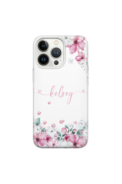 APPLE - iPhone 13 Pro Max - Soft Clear Case - Watercolor Flowers Handwritten