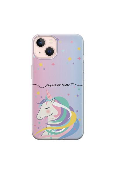 APPLE - iPhone 13 Mini - Soft Clear Case - Pink Unicorn Handwritten