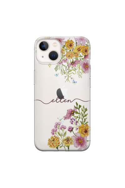 APPLE - iPhone 13 - Soft Clear Case - Meadow Garden with Monogram Red