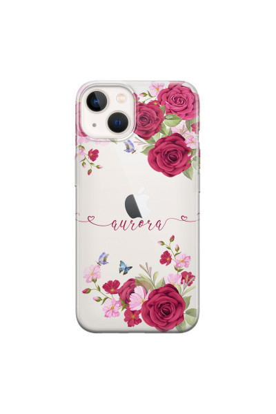 APPLE - iPhone 13 - Soft Clear Case - Rose Garden with Monogram Red