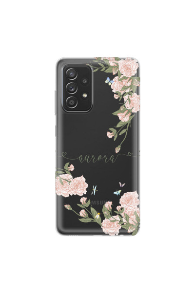 SAMSUNG - Galaxy A52 / A52s - Soft Clear Case - Pink Rose Garden with Monogram Green
