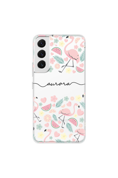 SAMSUNG - Galaxy S22 Plus - Soft Clear Case - Clear Flamingo Handwritten Dark