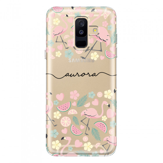 SAMSUNG - Galaxy A6 Plus - Soft Clear Case - Monogram Flamingo Pattern III