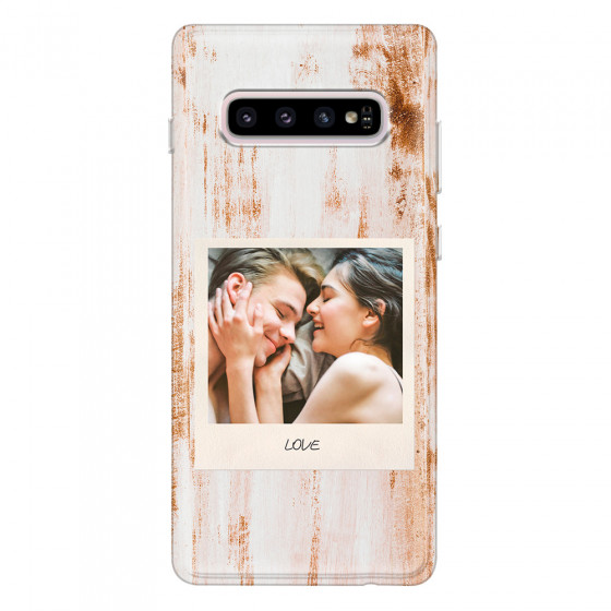 SAMSUNG - Galaxy S10 - Soft Clear Case - Wooden Polaroid