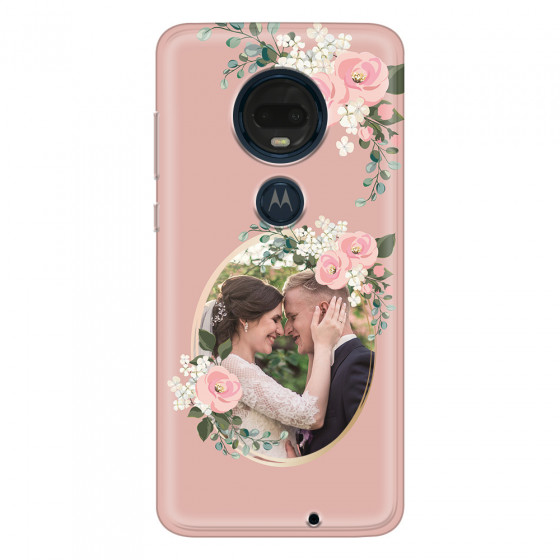 MOTOROLA by LENOVO - Moto G7 Plus - Soft Clear Case - Pink Floral Mirror Photo