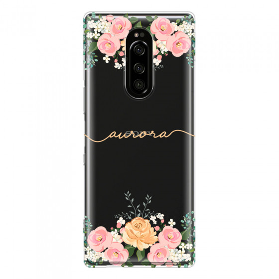 SONY - Sony 1 - Soft Clear Case - Gold Floral Handwritten