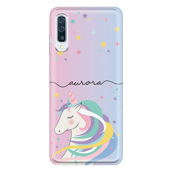 SAMSUNG - Galaxy A70 - Soft Clear Case - Pink Unicorn Handwritten