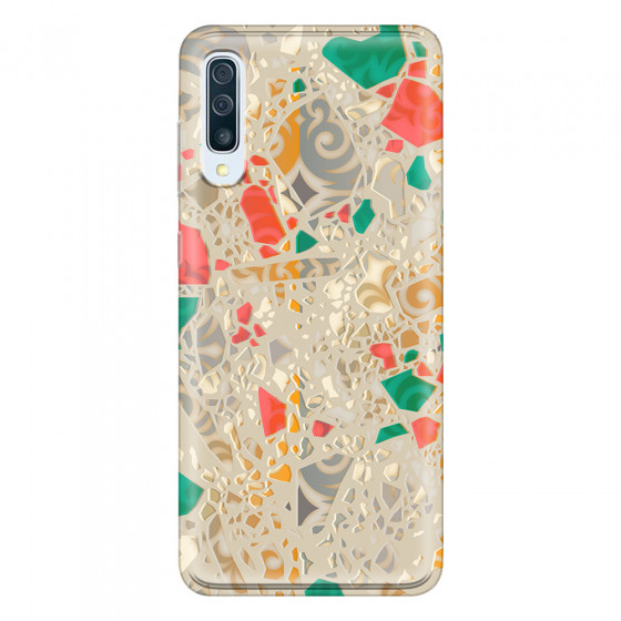 SAMSUNG - Galaxy A70 - Soft Clear Case - Terrazzo Design Gold