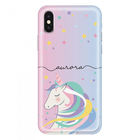 APPLE - iPhone XS - Soft Clear Case - Pink Unicorn Handwritten