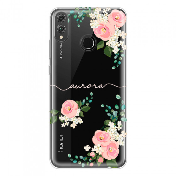 HONOR - Honor 8X - Soft Clear Case - Light Pink Floral Handwritten