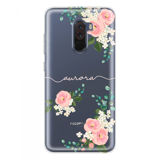 XIAOMI - Pocophone F1 - Soft Clear Case - Light Pink Floral Handwritten