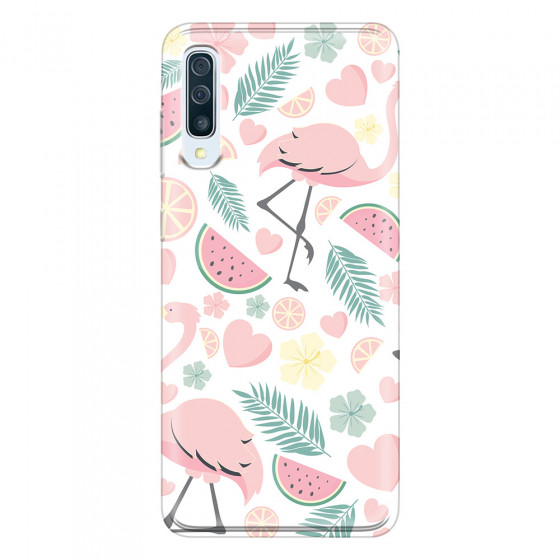 SAMSUNG - Galaxy A50 - Soft Clear Case - Tropical Flamingo III