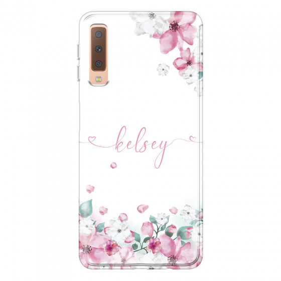 SAMSUNG - Galaxy A7 2018 - Soft Clear Case - Watercolor Flowers Handwritten