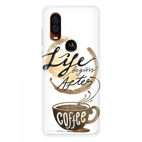 MOTOROLA by LENOVO - Moto One Vision - Soft Clear Case - Life begins after coffee
