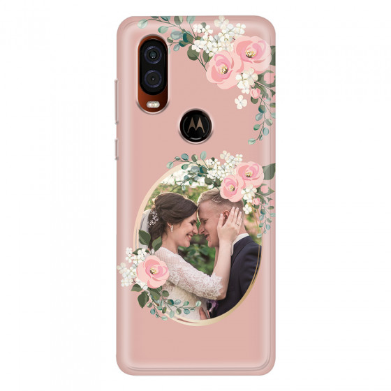 MOTOROLA by LENOVO - Moto One Vision - Soft Clear Case - Pink Floral Mirror Photo