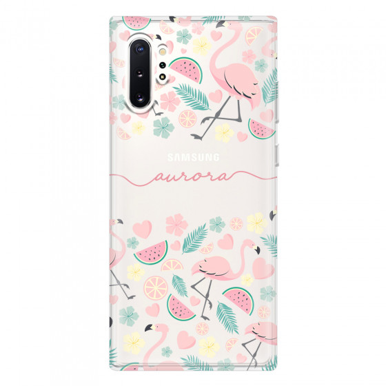 SAMSUNG - Galaxy Note 10 Plus - Soft Clear Case - Clear Flamingo Handwritten
