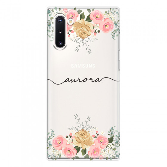 SAMSUNG - Galaxy Note 10 - Soft Clear Case - Dark Gold Floral Handwritten