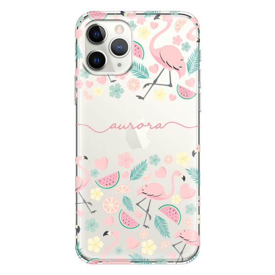 APPLE - iPhone 11 Pro Max - Soft Clear Case - Clear Flamingo Handwritten