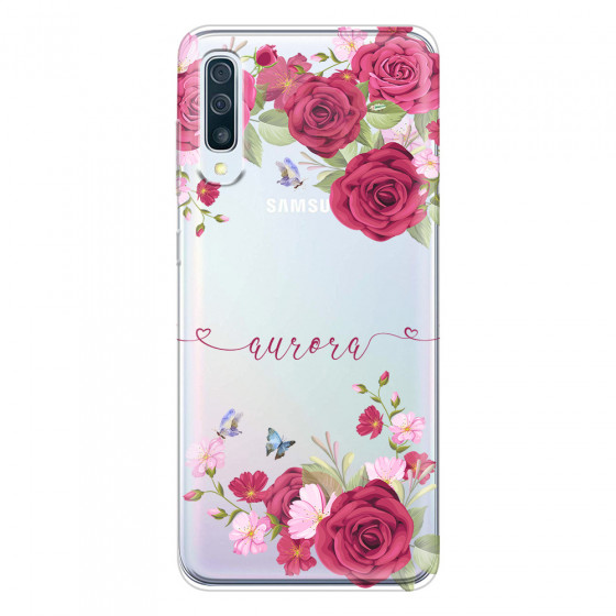 SAMSUNG - Galaxy A50 - Soft Clear Case - Rose Garden with Monogram