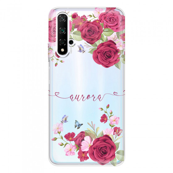 HONOR - Honor 20 - Soft Clear Case - Rose Garden with Monogram