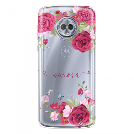 MOTOROLA by LENOVO - Moto G6 Plus - Soft Clear Case - Rose Garden with Monogram