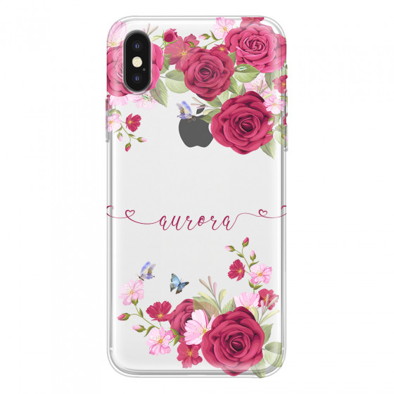APPLE - iPhone XS - Soft Clear Case - Rose Garden with Monogram