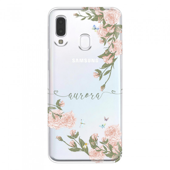 SAMSUNG - Galaxy A40 - Soft Clear Case - Pink Rose Garden with Monogram