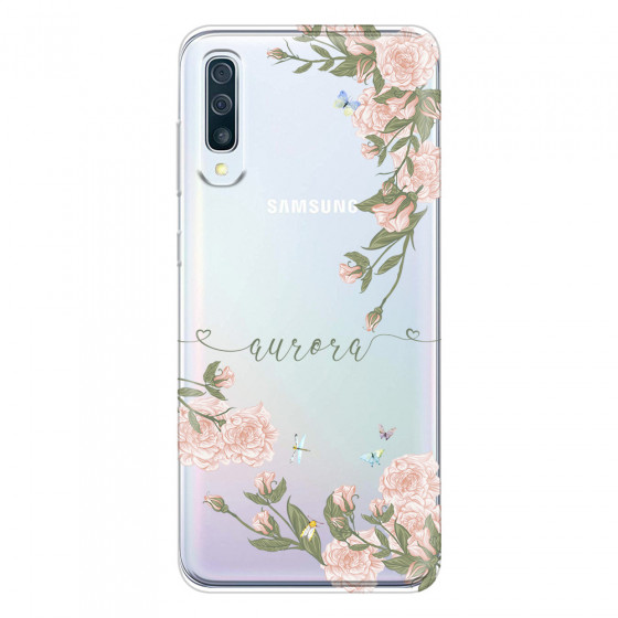 SAMSUNG - Galaxy A50 - Soft Clear Case - Pink Rose Garden with Monogram