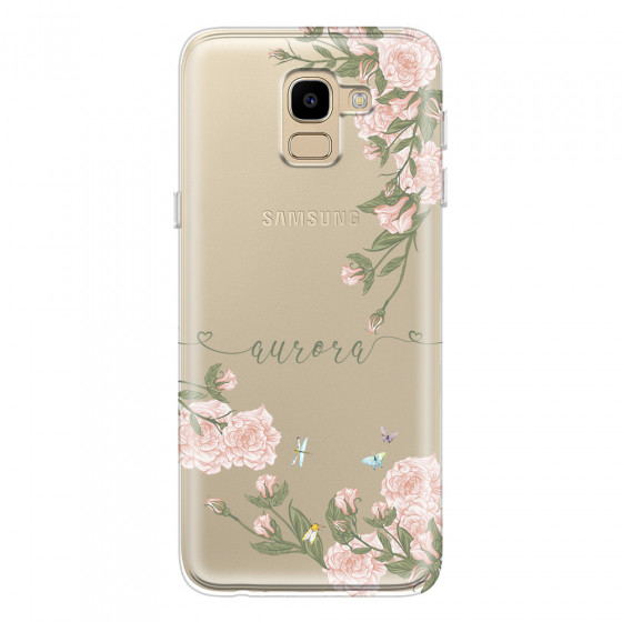 SAMSUNG - Galaxy J6 2018 - Soft Clear Case - Pink Rose Garden with Monogram