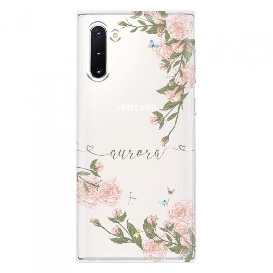 SAMSUNG - Galaxy Note 10 - Soft Clear Case - Pink Rose Garden with Monogram