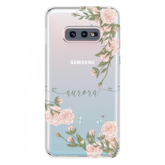 SAMSUNG - Galaxy S10e - Soft Clear Case - Pink Rose Garden with Monogram