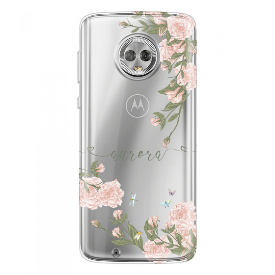 MOTOROLA by LENOVO - Moto G6 - Soft Clear Case - Pink Rose Garden with Monogram