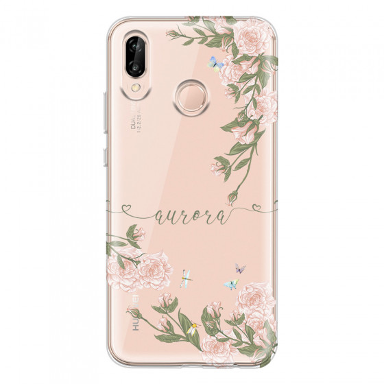 HUAWEI - P20 Lite - Soft Clear Case - Pink Rose Garden with Monogram